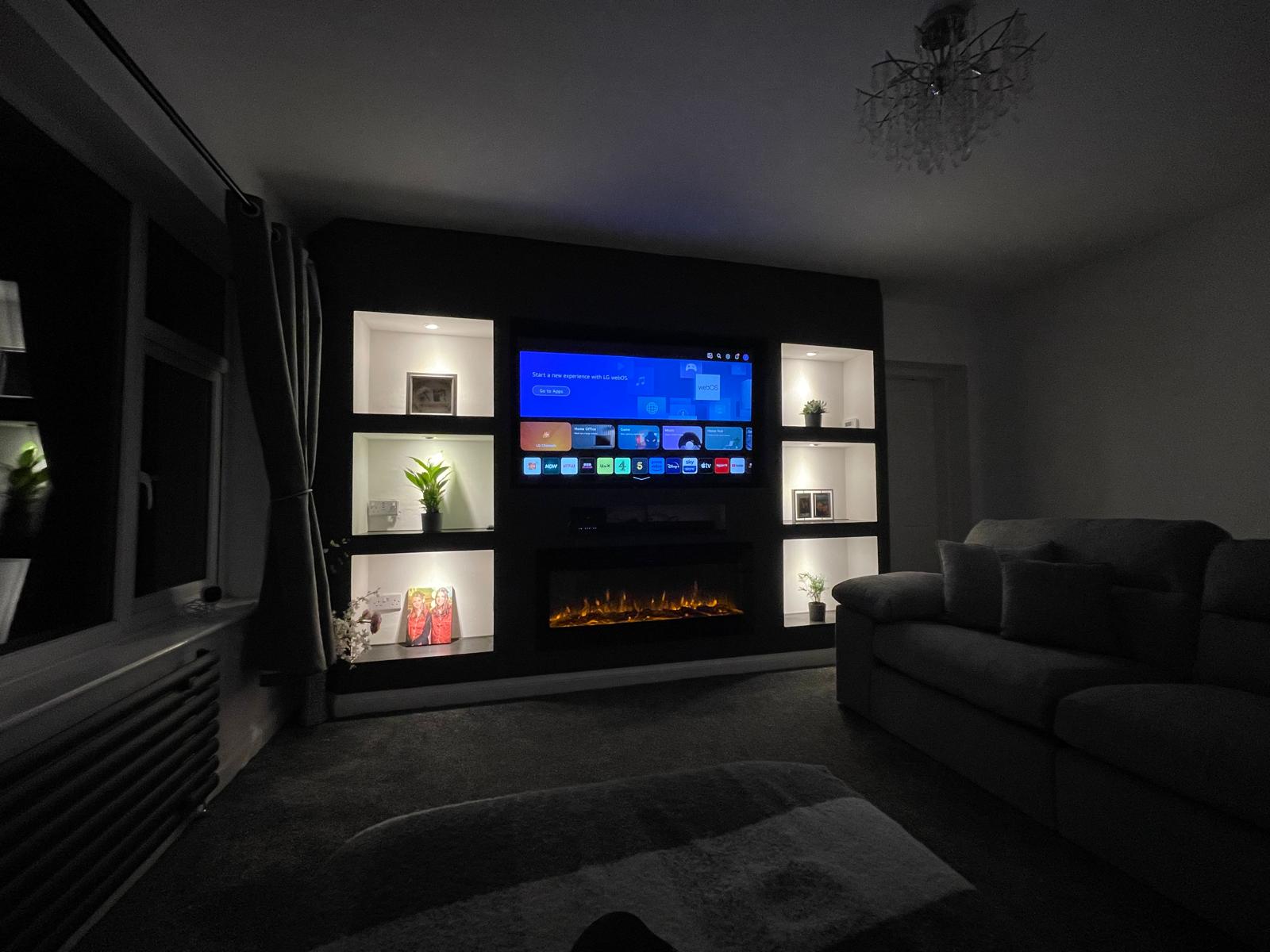 Media wall lights and fire
